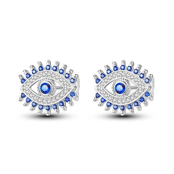 Women 925 Sterling Silver Blue Eye Stud CZ Earrings