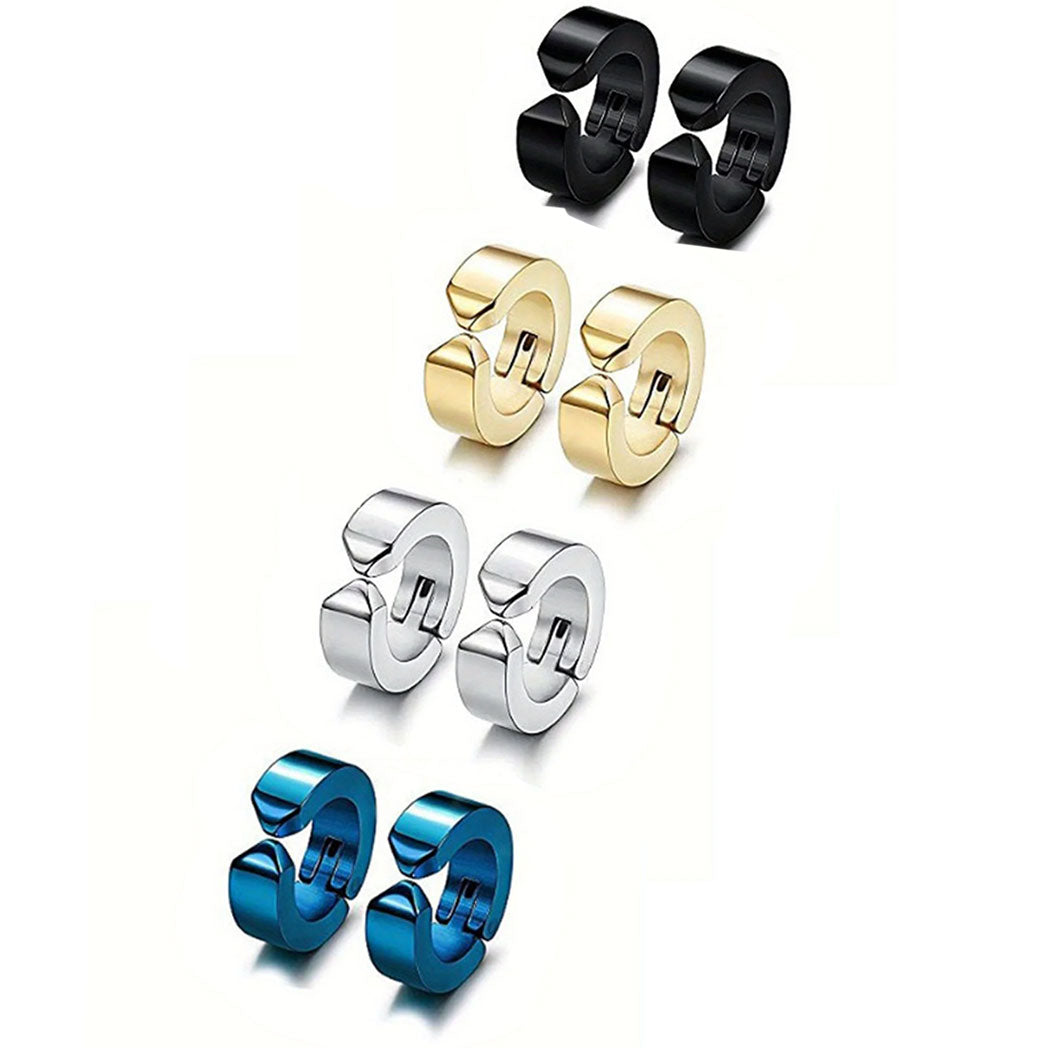 3-4 Pairs Stainless Steel Men Women Clip On Earrings Hoop Huggie Non-Piercing