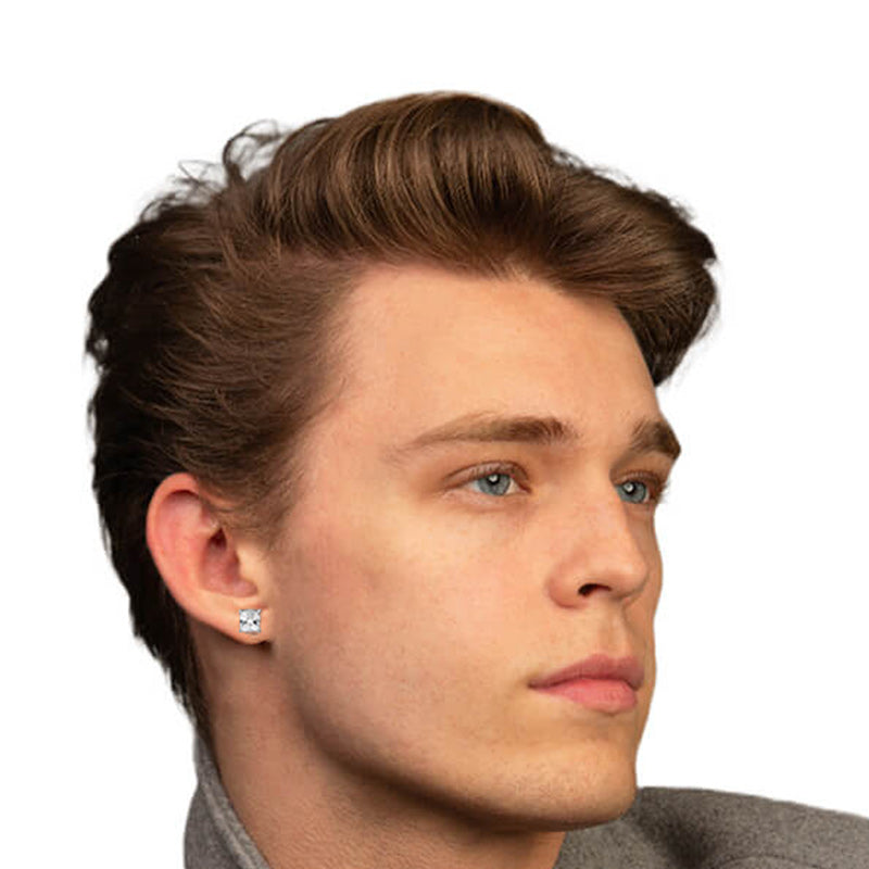 4 Pairs Stainless Steel Stud Earrings for Men Women Ear Non - Piercing Earrings Cubic Zirconia Inlaid-Earrings-Innovato Design-4 Pairs 6MM Round-Innovato Design