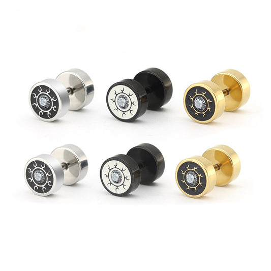 6 Pcs Black Gold Silver Earplug Stainless Steel CZ Stud Earrings Set-Earrings-Innovato Design-Innovato Design