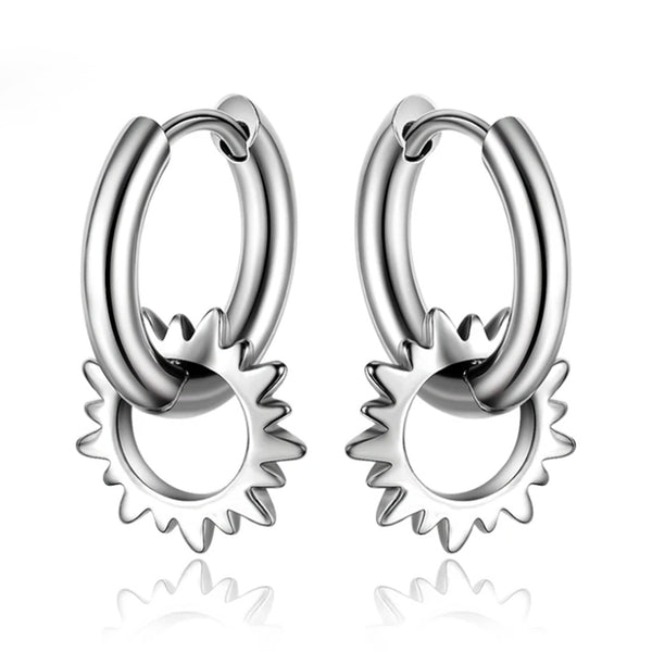 Stainless Steel Men Huggie Gear Hoop Stud Earrings Set – Innovato