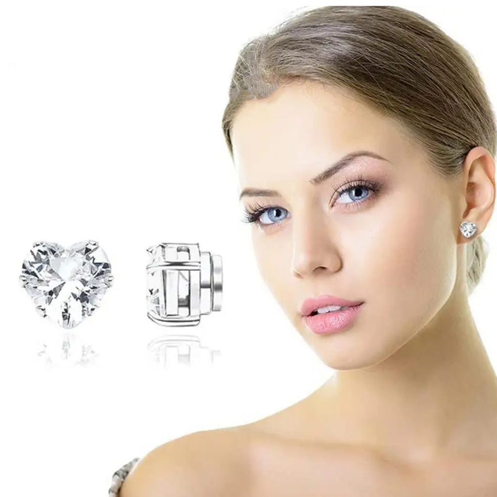 Clear Heart Shape Cubic Zirconia Magnetic Stud Earring Set-Earrings-Innovato Design-Innovato Design