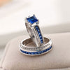 8mm Silver Celtic Dragon Inlay and Blue/White Cubic Zirconia Stainless Steel Wedding Ring Set