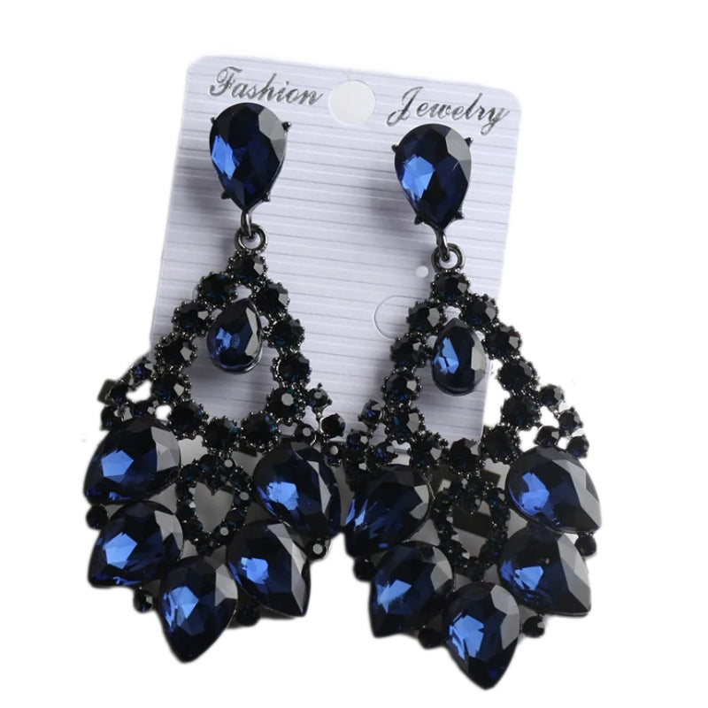 Cubic Zirconia Crystal Vintage Style Teardrop Dangle Chandelier Earrings-Earrings-Innovato Design-Black-Innovato Design