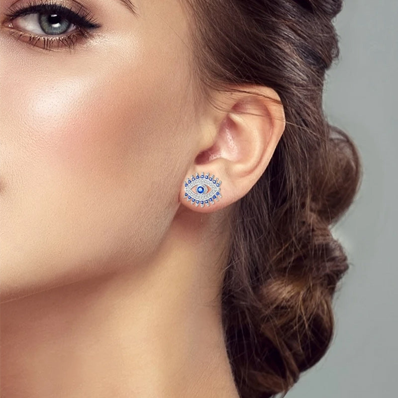 Women 925 Sterling Silver Blue Eye Stud CZ Earrings-Earrings-Innovato Design-Innovato Design