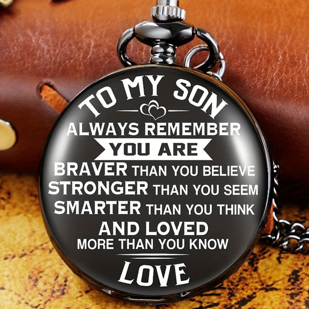 "To My Son Love Mom" Quartz Necklace Chain Pendant Pocket Watch