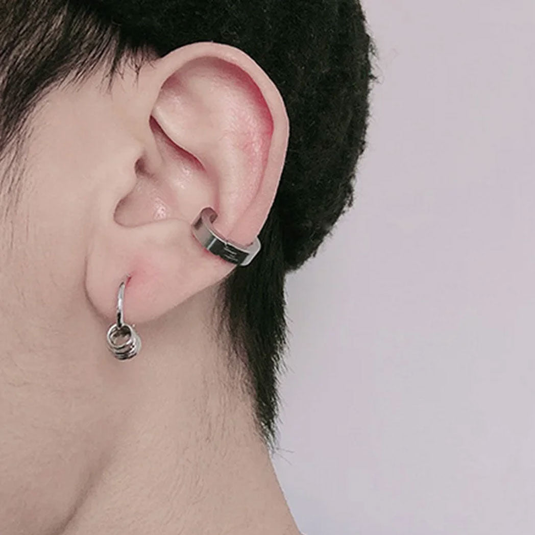 3-4 Pairs Stainless Steel Men Women Clip On Earrings Hoop Huggie Non-Piercing