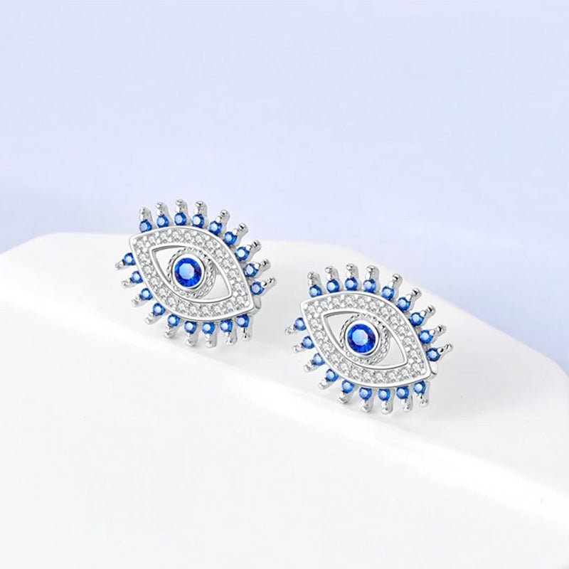 Women 925 Sterling Silver Blue Eye Stud CZ Earrings-Earrings-Innovato Design-Innovato Design