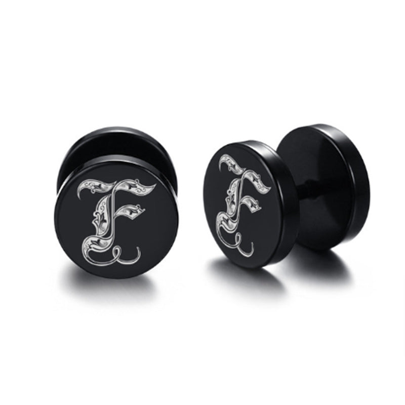 10mm Stainless Steel Stud Hoop Initials 26 Letter Stud Barbell Earrings for Men Women-Earrings-Innovato Design-F-Innovato Design