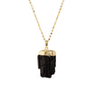 Natural Black Tourmaline Stone with Gold Accent Pendant Chain Necklace