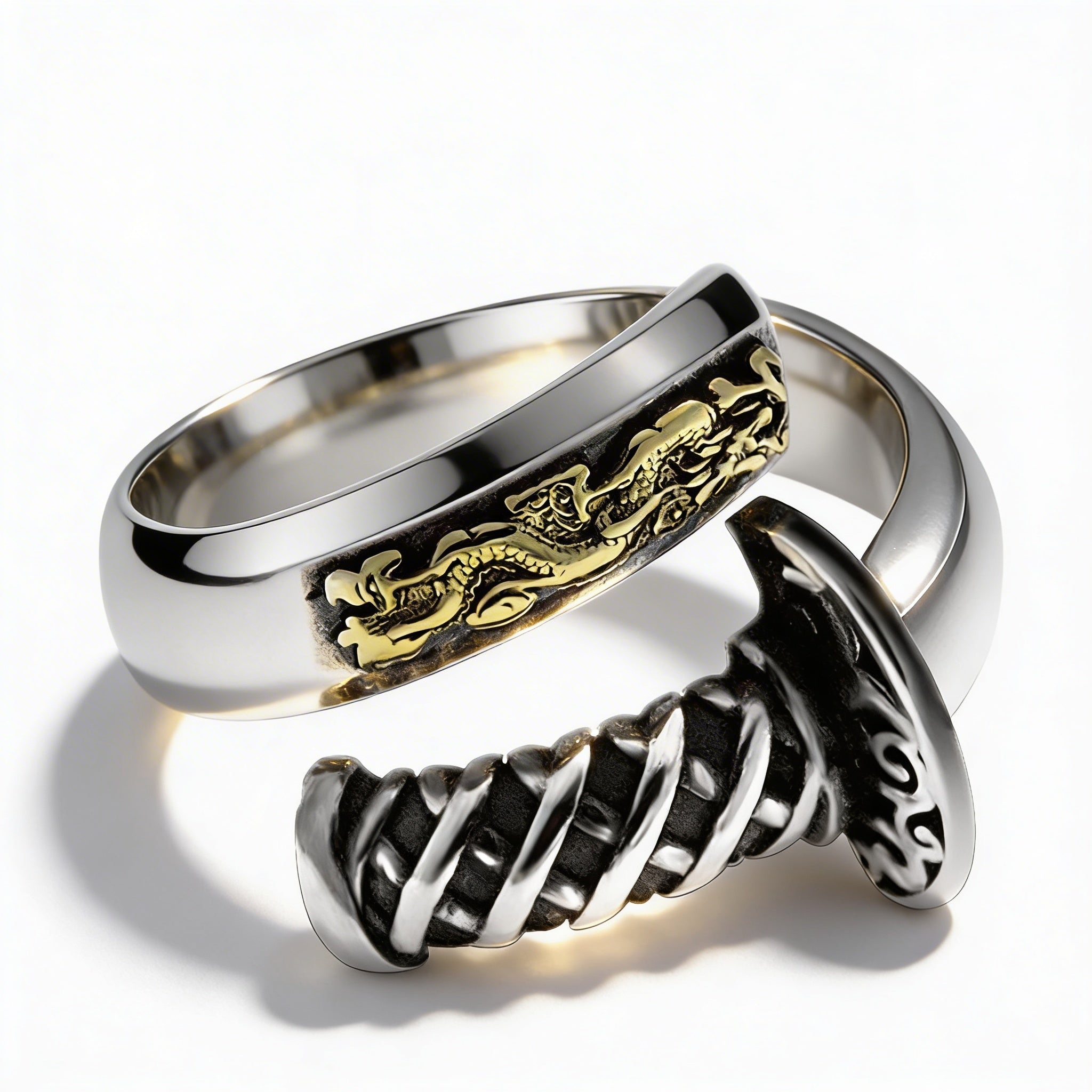 Signet Knife, Saber or Warrior Weapon 925 Sterling Silver Adjustable Biker Ring