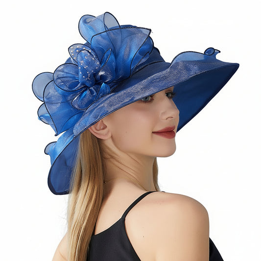 Floppy Large Brim Organza Sun Hat with Pearls