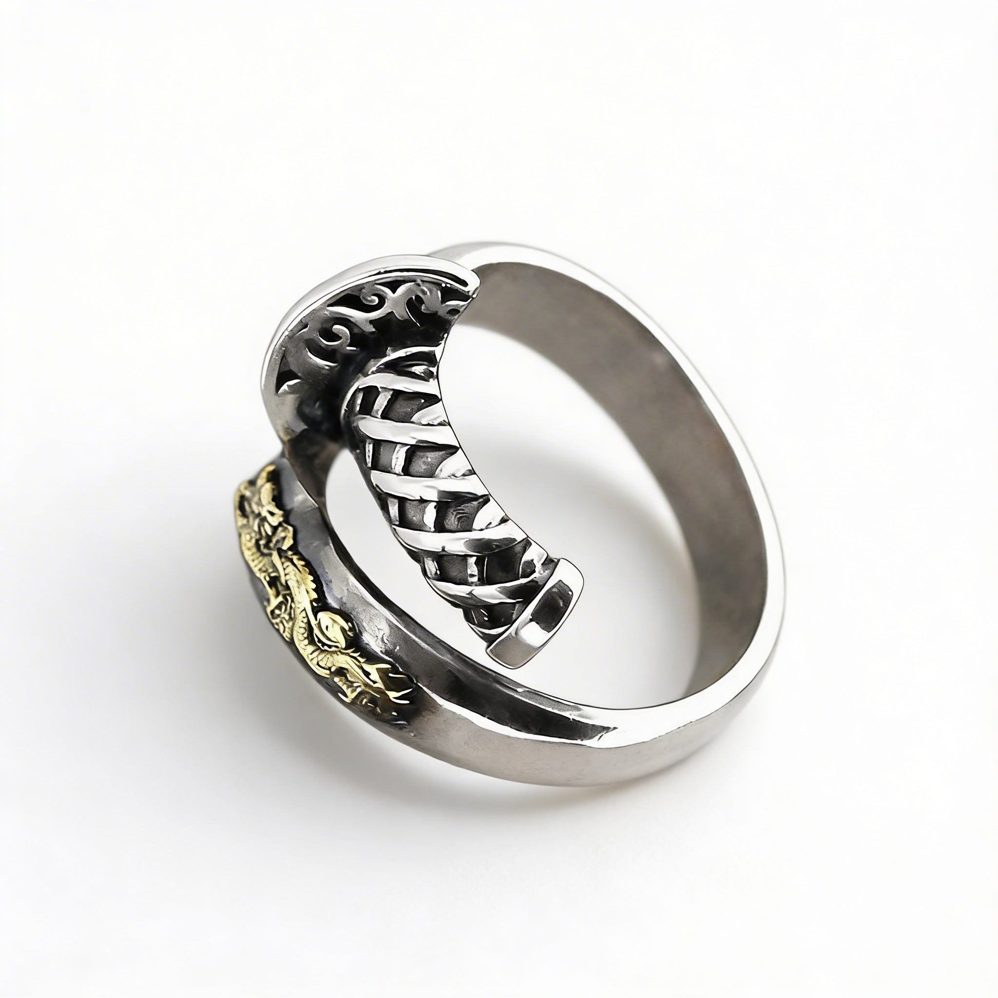 Signet Knife, Saber or Warrior Weapon 925 Sterling Silver Adjustable Biker Ring