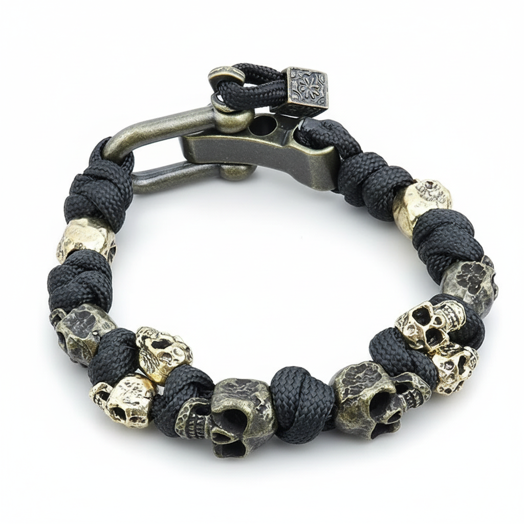 Vintage Outdoor Braided Rope Paracord Skull Bracelet