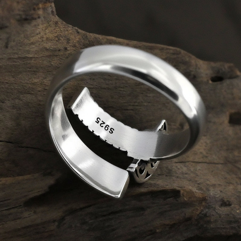 Signet Knife, Saber or Warrior Weapon 925 Sterling Silver Adjustable Biker Ring