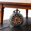 Floral Steel Quartz Mechanical Pocket Watch with Fob Chain