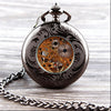 Floral Steel Quartz Mechanical Pocket Watch with Fob Chain