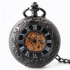 Floral Steel Quartz Mechanical Pocket Watch with Fob Chain