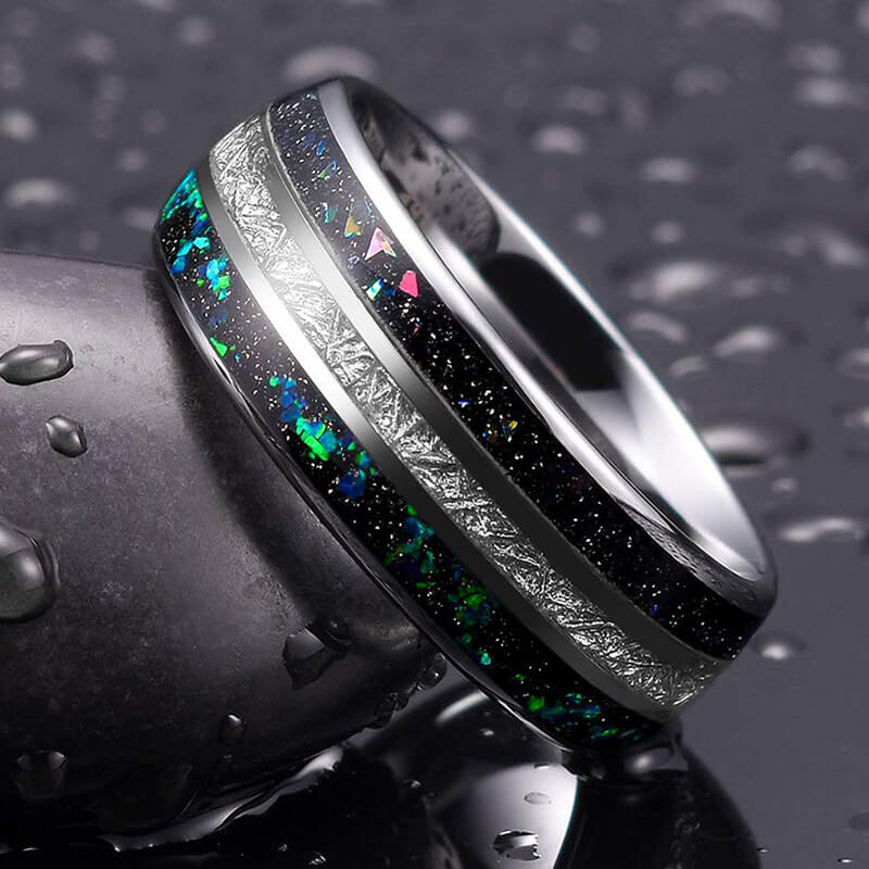 8mm Tungsten Carbide Ring Galaxy Wedding Meteorite Inlay Engagement Band Comfort Fit-Rings-Innovato Design-6-Innovato Design