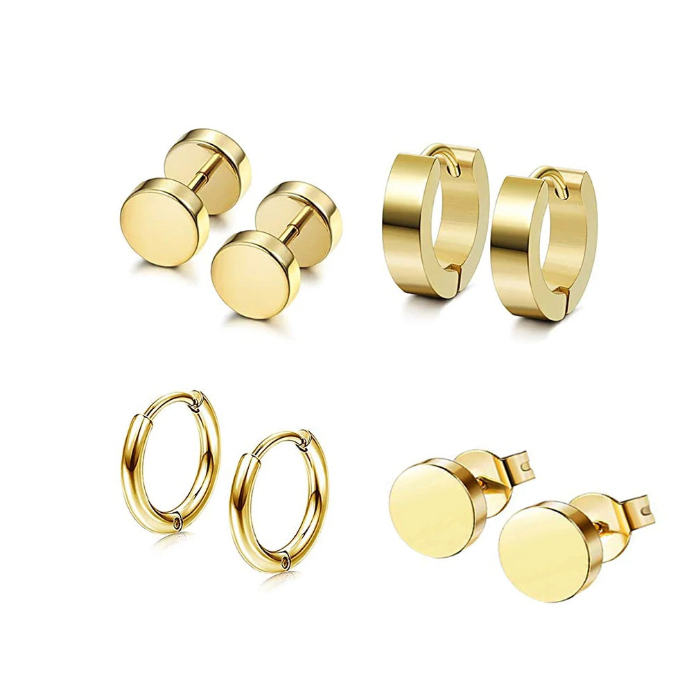 4 Pairs Stainless Steel Stud Earrings for Men Women Hoop Earrings Huggie Piercing 18G