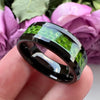 Black Tungsten Carbide with Green Meteorite Inlay Wedding Band