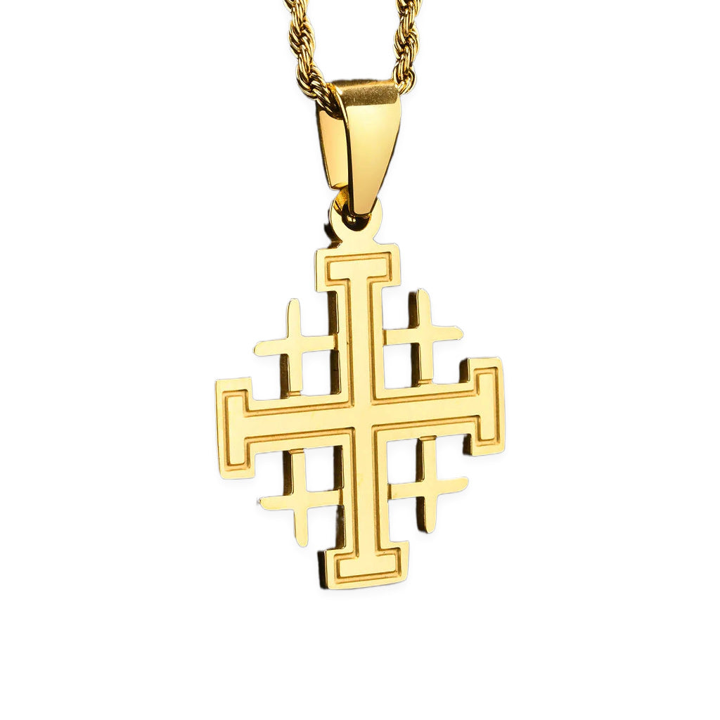 Stainless Steel Jerusalem Religious Cross Pendant Chain Templar Medieval Necklace-Necklaces-Innovato Design-Gold Tone-Innovato Design
