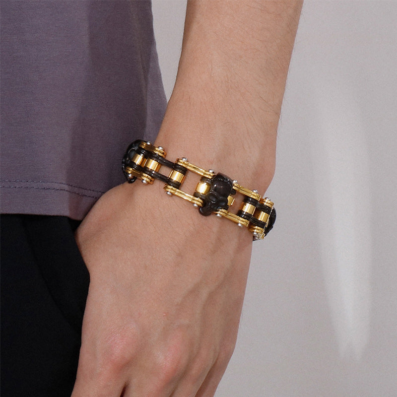 Stainless Steel Two Tone Skull Bracelet-Skull Bracelet-Innovato Design-Silver and Gold-Innovato Design