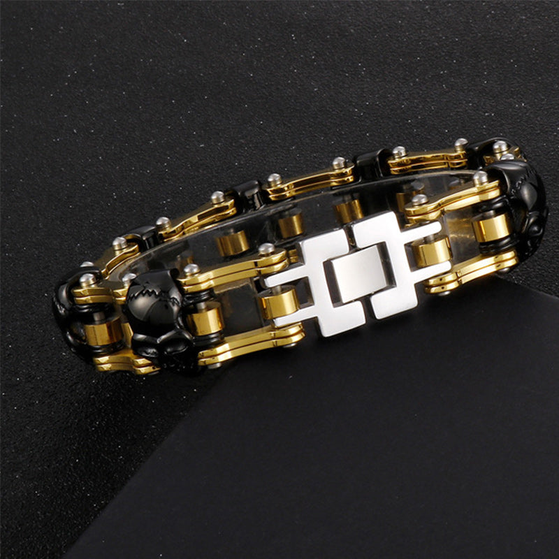 Stainless Steel Two Tone Skull Bracelet-Skull Bracelet-Innovato Design-Silver and Gold-Innovato Design