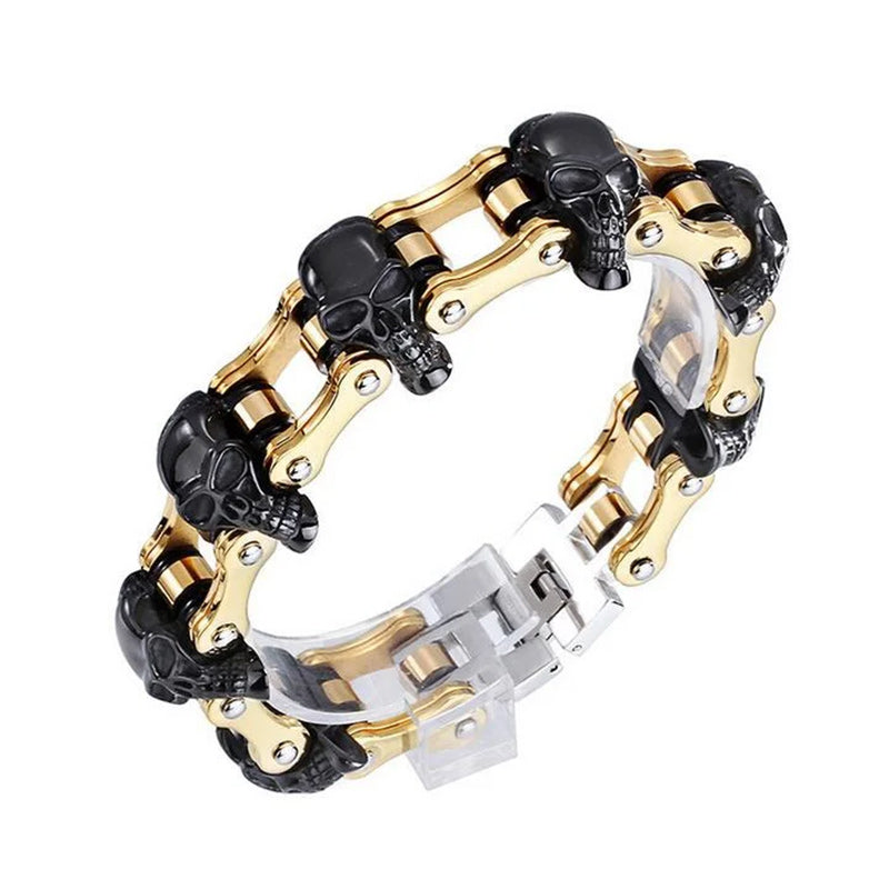 Stainless Steel Two Tone Skull Bracelet-Skull Bracelet-Innovato Design-Gold Black-Innovato Design