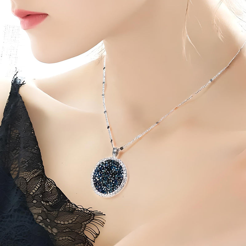 Silver Crystal Blue Pendant Full Moon Necklace-Necklaces-Innovato Design-Innovato Design