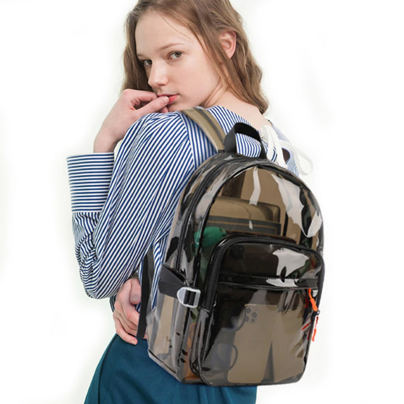 Clear Transparent PVC Multi-pockets School Travel Rucksack Sport Waterproof Comfort-Backpacks-Innovato Design-Black-Innovato Design