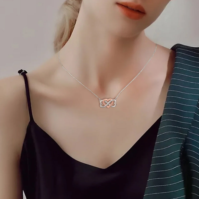 Infinity Symbol and Heart 925 Sterling Silver Fashion Pendant Necklace-Necklaces-Innovato Design-Silver Rose-14inch-Innovato Design