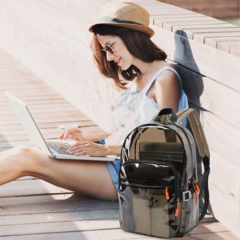 Clear Transparent PVC Multi-pockets School Travel Rucksack Sport Waterproof Comfort-Backpacks-Innovato Design-Black-Innovato Design