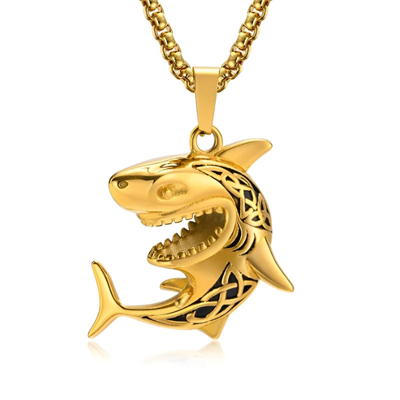 Stainless Steel Box Chain Shark Rock Punk Pendant Necklace-Necklaces-Innovato Design-Gold-20inch-Innovato Design