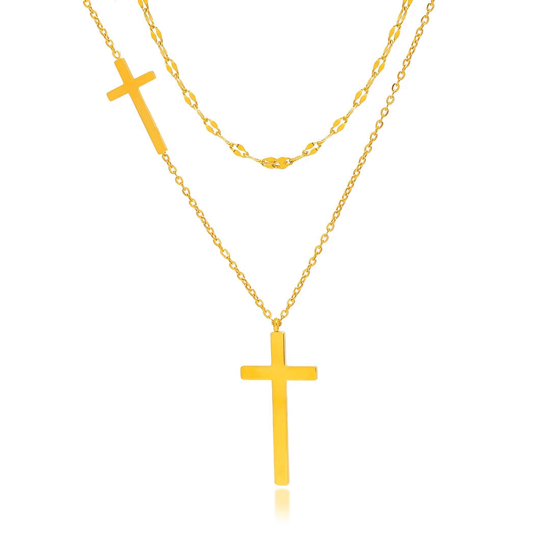 Gold & Silver Multi Layered Crosses Pendants Necklace
