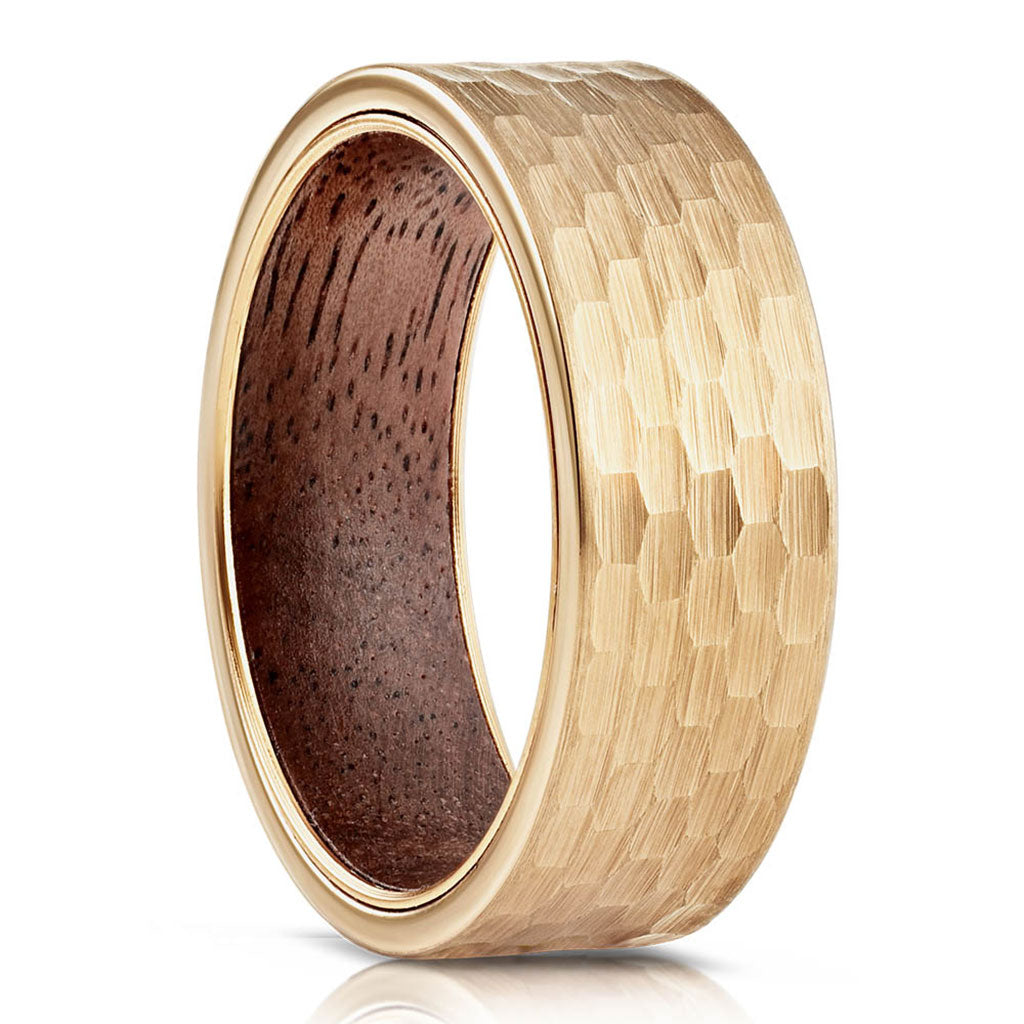 8mm Men Beveled Edges Tungsten Carbide with Wood Interior Comfort Fit Wedding Ring
