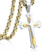 Stainless Steel Men Cross Necklace Pendant For Boys Byzantine Chain Black Gold