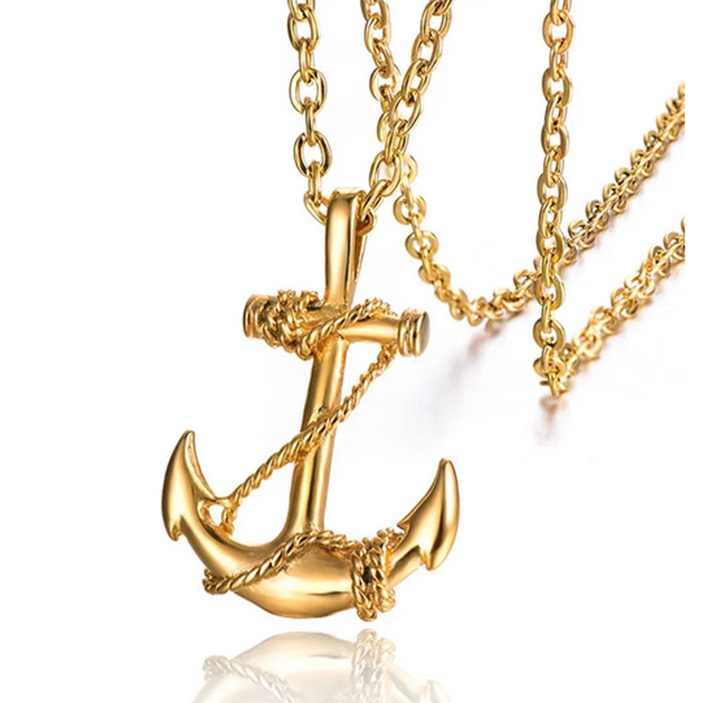 Men's Stainless Steel Pendant Necklace Anchor Nautical -With 24 Inch Chain