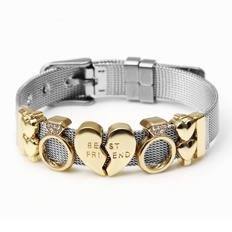 Stainless Steel Best Friend Heart Cat Adjustable Bracelet for Women-Bracelets-Innovato Design-Gold Rings-Innovato Design