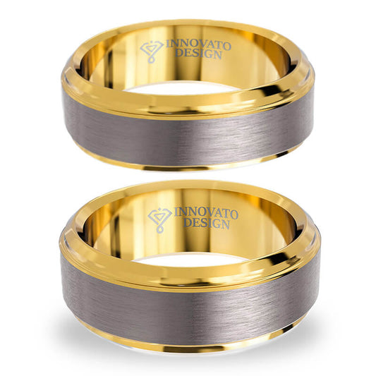 His & Her 6mm/8mm Matte Brushed Yellow Gold Plated Wedding Band Set-Ring-Innovato Design-6-5-Innovato Design