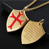 Knights Templar Cross Joshua 1:9 Shield Stainless Steel Pendant Necklace with FREE Key Chain