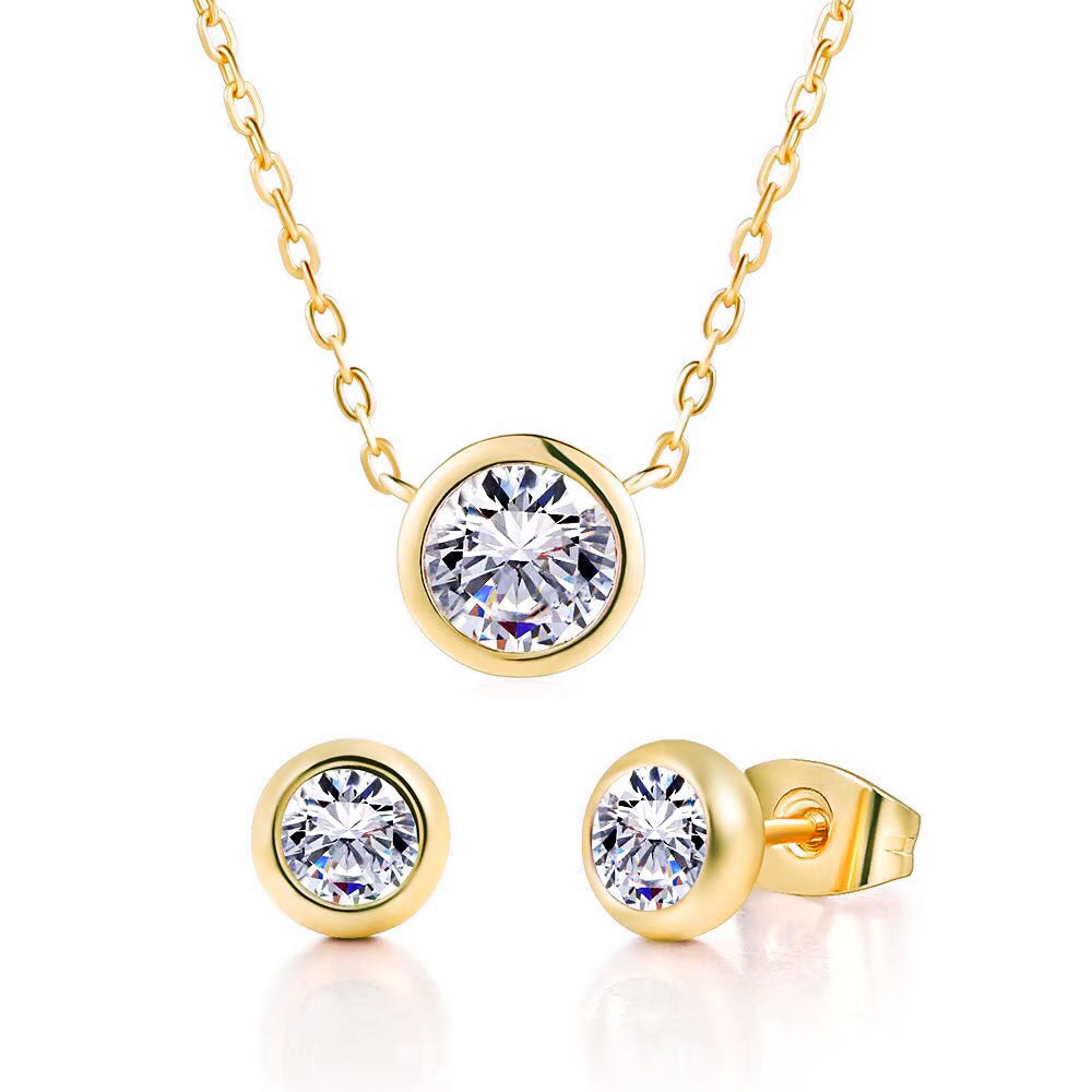 Cubic Zirconia Stainless Steel Necklace & Earrings Jewelry Set