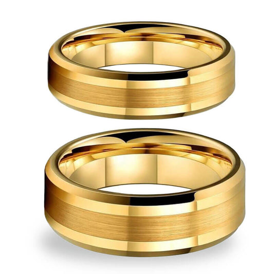 His & Hers 6/8mm Gold Matte and Polished Finish Tungsten Carbide Wedding Band Set