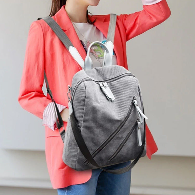 Corduroy Travel Anti-theft Backpack for Teenage Girls Women-corduroy backpacks-Innovato Design-Brown-Innovato Design