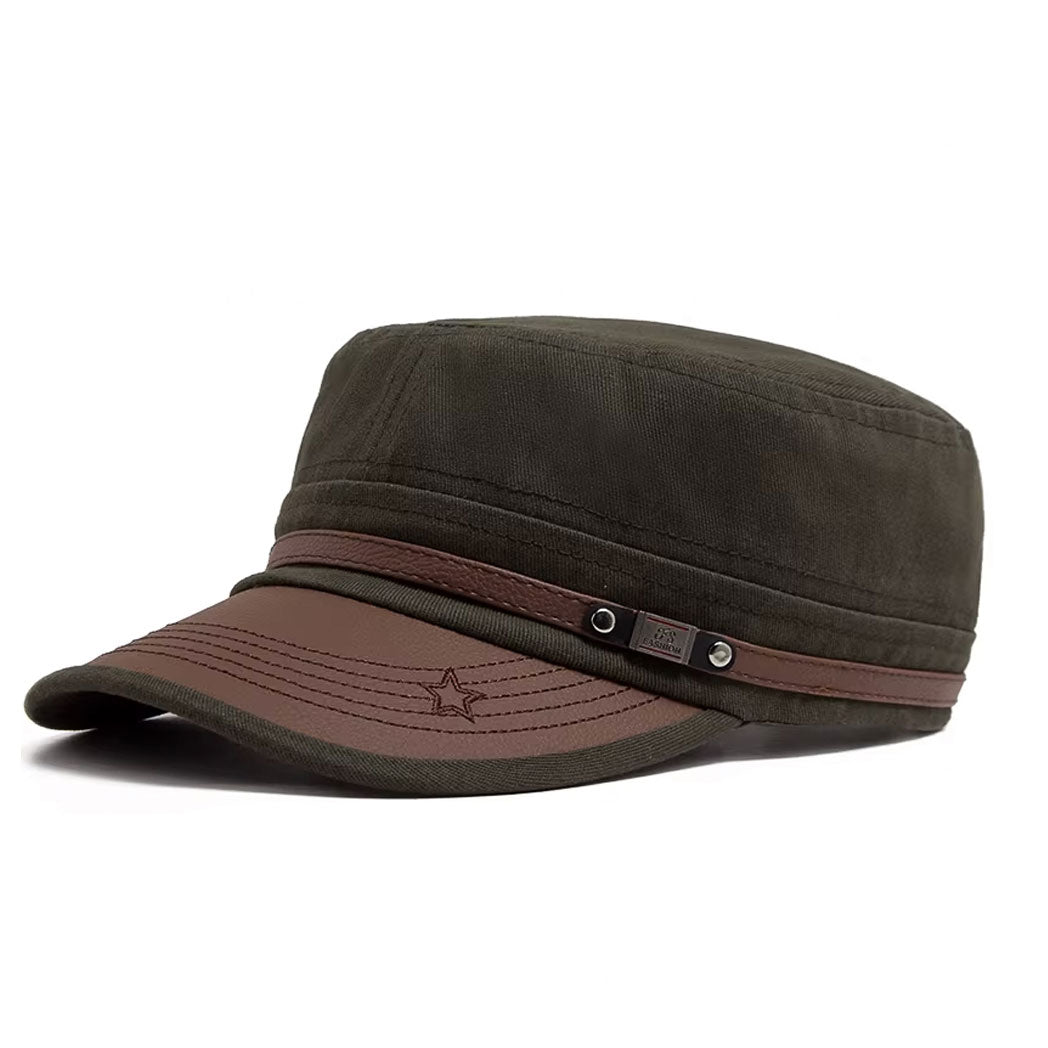 Buckled Cotton Flat Top Snapback Army Military Hat