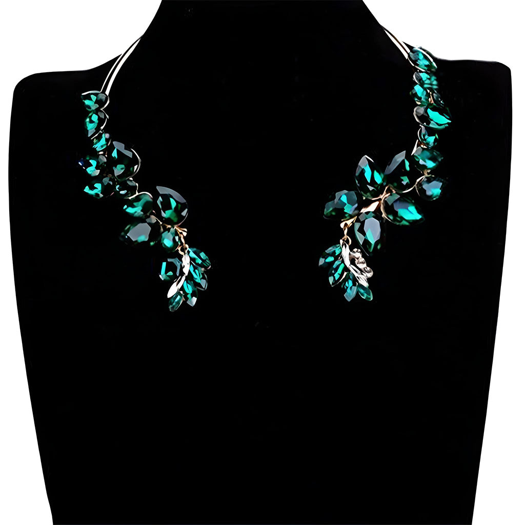 Fashion Jewelry Chain Green Glass Rhienstone Crystal Statement Pendant Bib Necklace