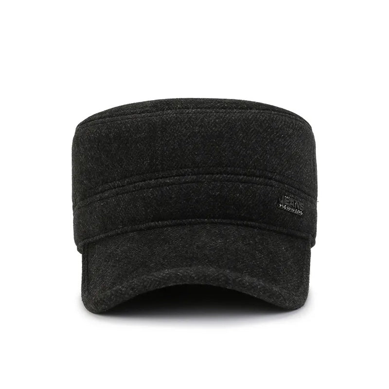 Woolen Army Military Cap Winter Adjustable-Hats-Innovato Design-Black-Innovato Design