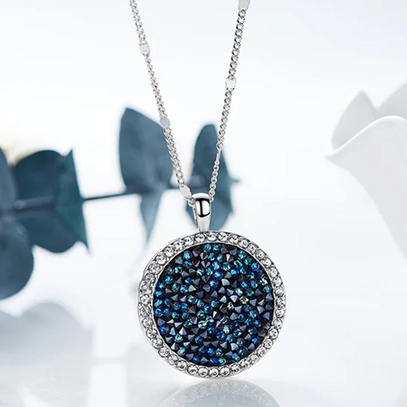 Silver Crystal Blue Pendant Full Moon Necklace-Necklaces-Innovato Design-Innovato Design