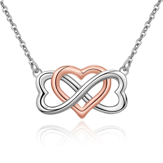 Infinity Symbol and Heart 925 Sterling Silver Fashion Pendant Necklace-Necklaces-Innovato Design-Silver Rose-14inch-Innovato Design