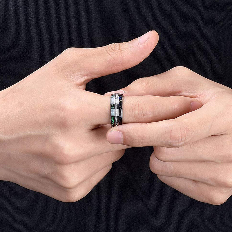 8mm Tungsten Carbide Ring Galaxy Wedding Meteorite Inlay Engagement Band Comfort Fit-Rings-Innovato Design-6-Innovato Design